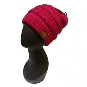 Criss Cross KNIT BEANIE Hot Pink